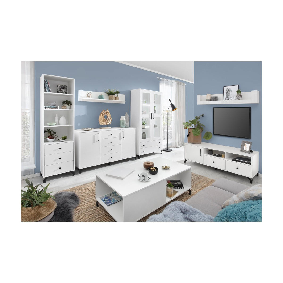 WOHNZIMMER Set – BERGEN System – Weiß - Weiß, Holzwerkstoff (90/190/40cm) - hi-markt