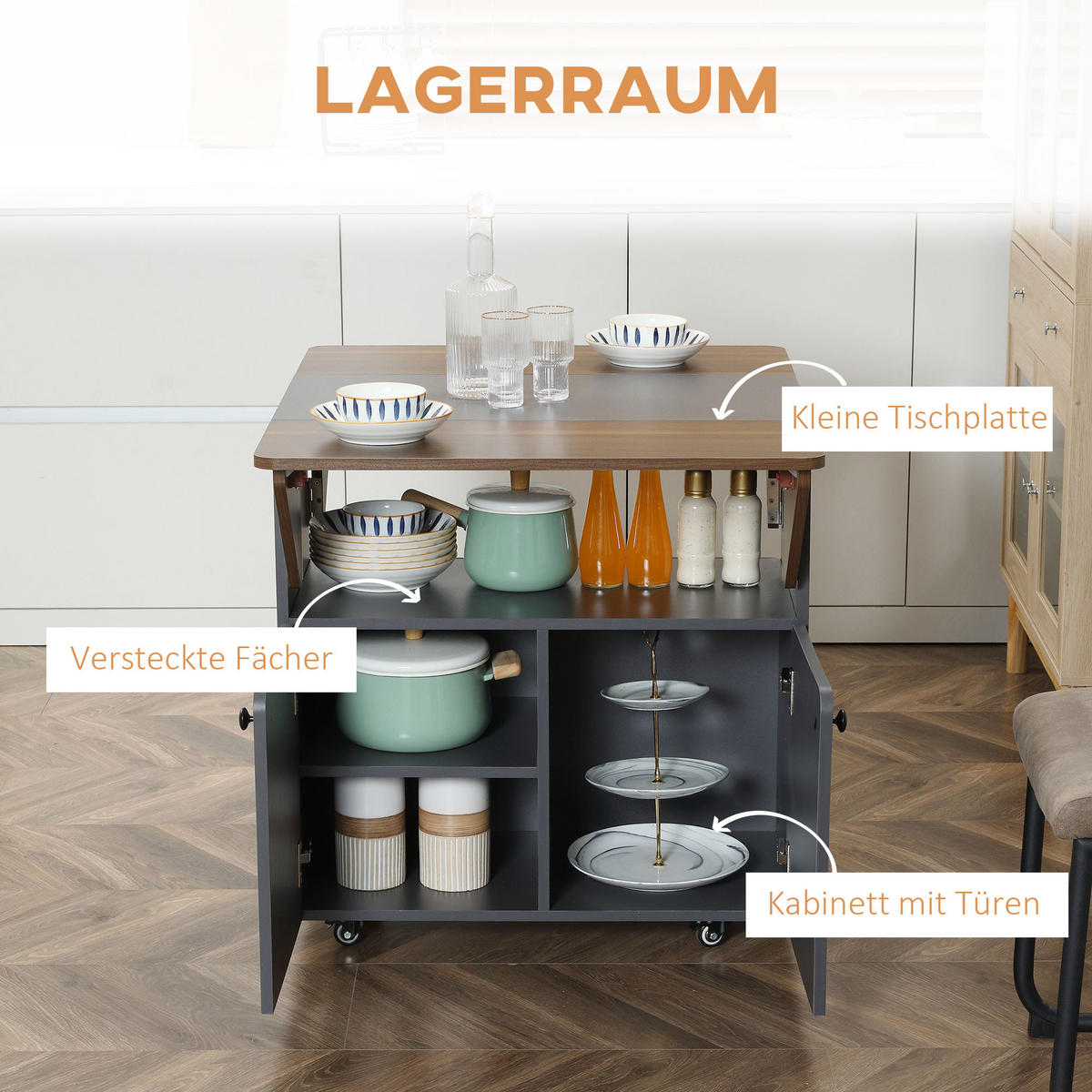 KLAPPTISCH Spanplatte Stahl Hellgrau Dunkelbraun - Hellgrau/Schwarz, Holzwerkstoff/Kunststoff (70/83/75cm) - HOMCOM