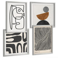 BILDER SET 4er Set - 50x50 cm & 40x60 cm Silberner Rahmen - Abstrakte Muster mit Linien - Silberfarben, Kunststoff (50/50cm) - TULUP