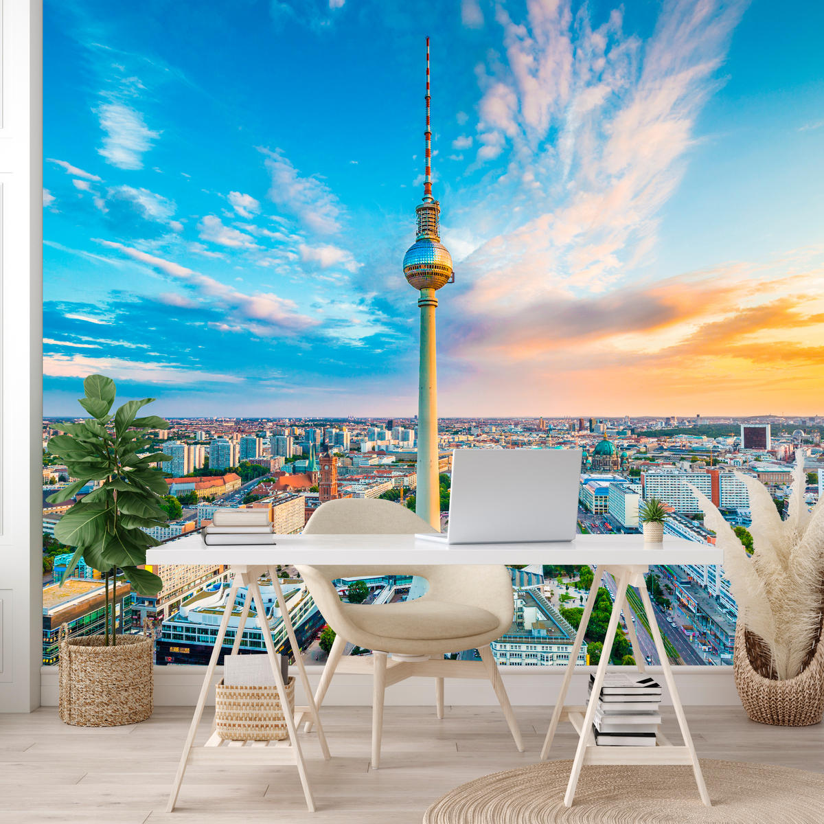 FOTOTAPETA Pre Obývaciu Izbu Televízna Veža Berlín Panoráma Mesta Mrakodrapy 400 x 280 cm - oranžová/hnedá, papier (400/280cm) - Muralo