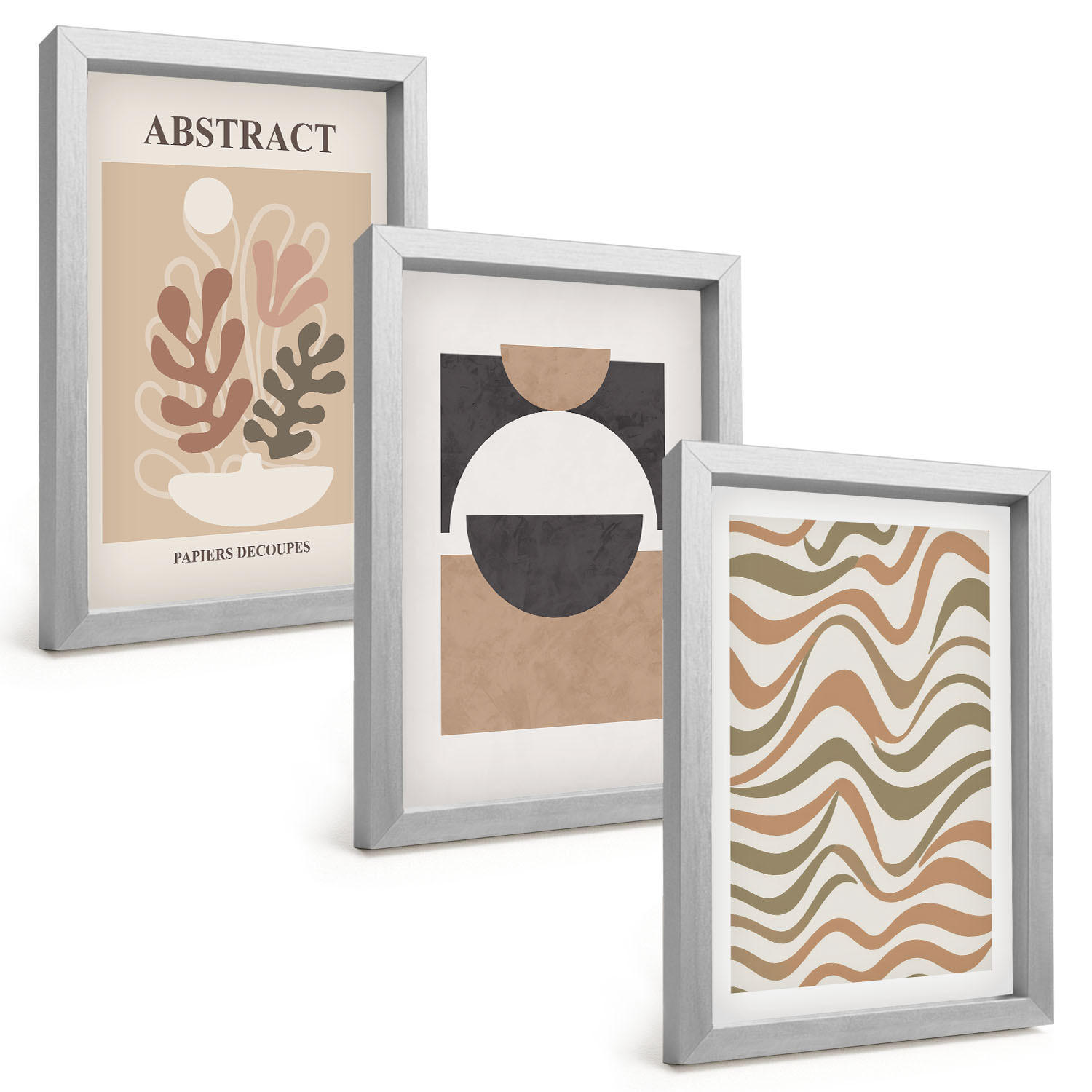 BILDER SET 3er Set - 20x30 cm Silberner Rahmen - Abstrakte Formenmuster - Silberfarben, Kunststoff (20/30cm) - TULUP