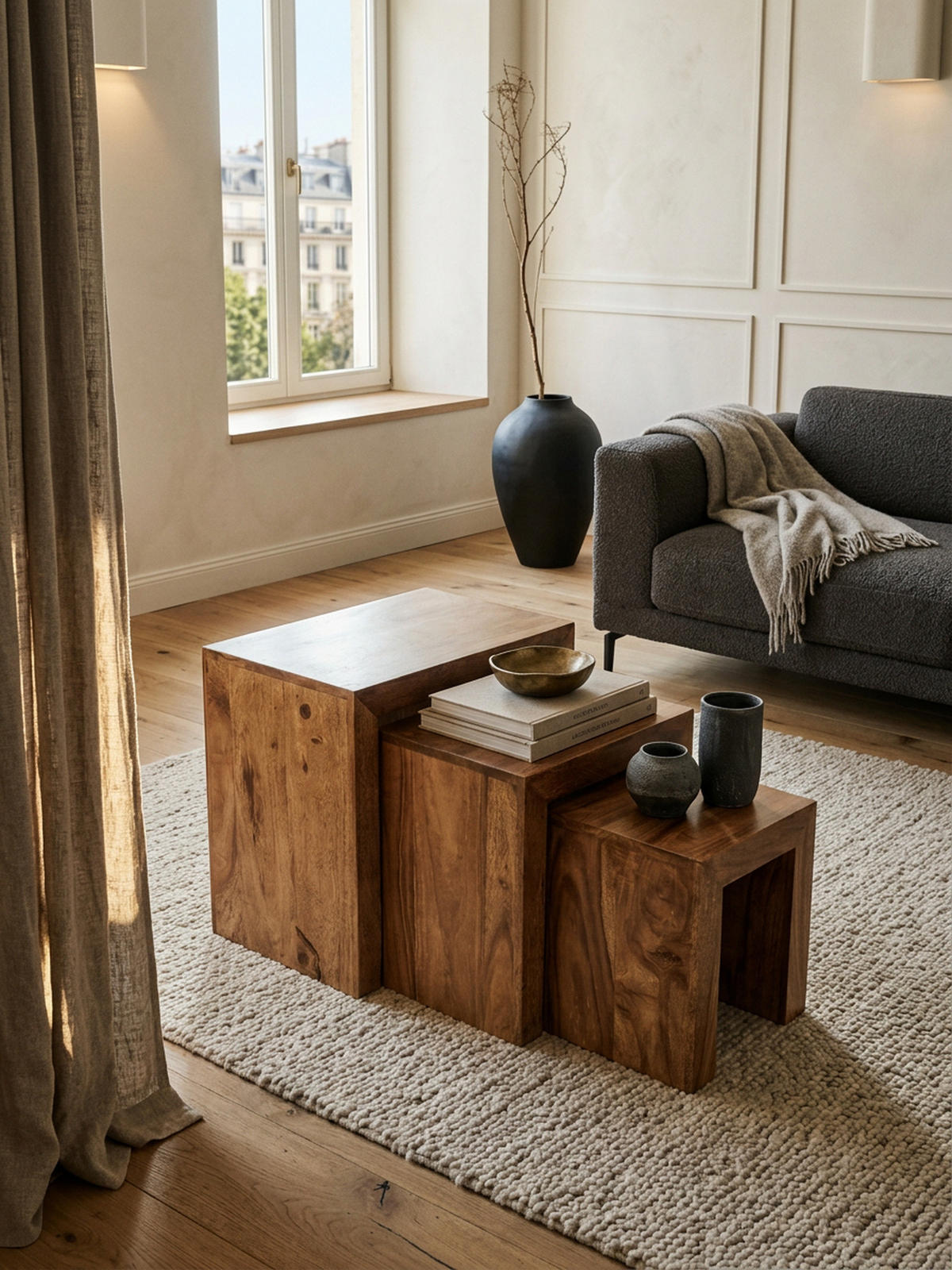 BEISTELLTISCH 3er Set Massivholz Platzsparend Handgefertigt, Braun 50x30x50 cm - Braun, Holz (30/50/50cm) - KADIMA DESIGN