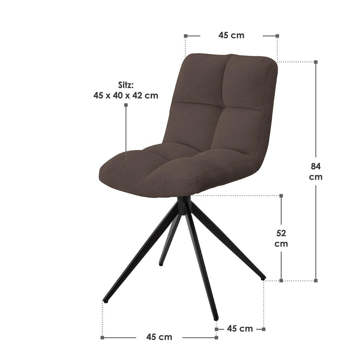 DREHSTUHL Dallas cord braun (2er-Set) - Braun, Textil (45/84/45cm) - Juskys