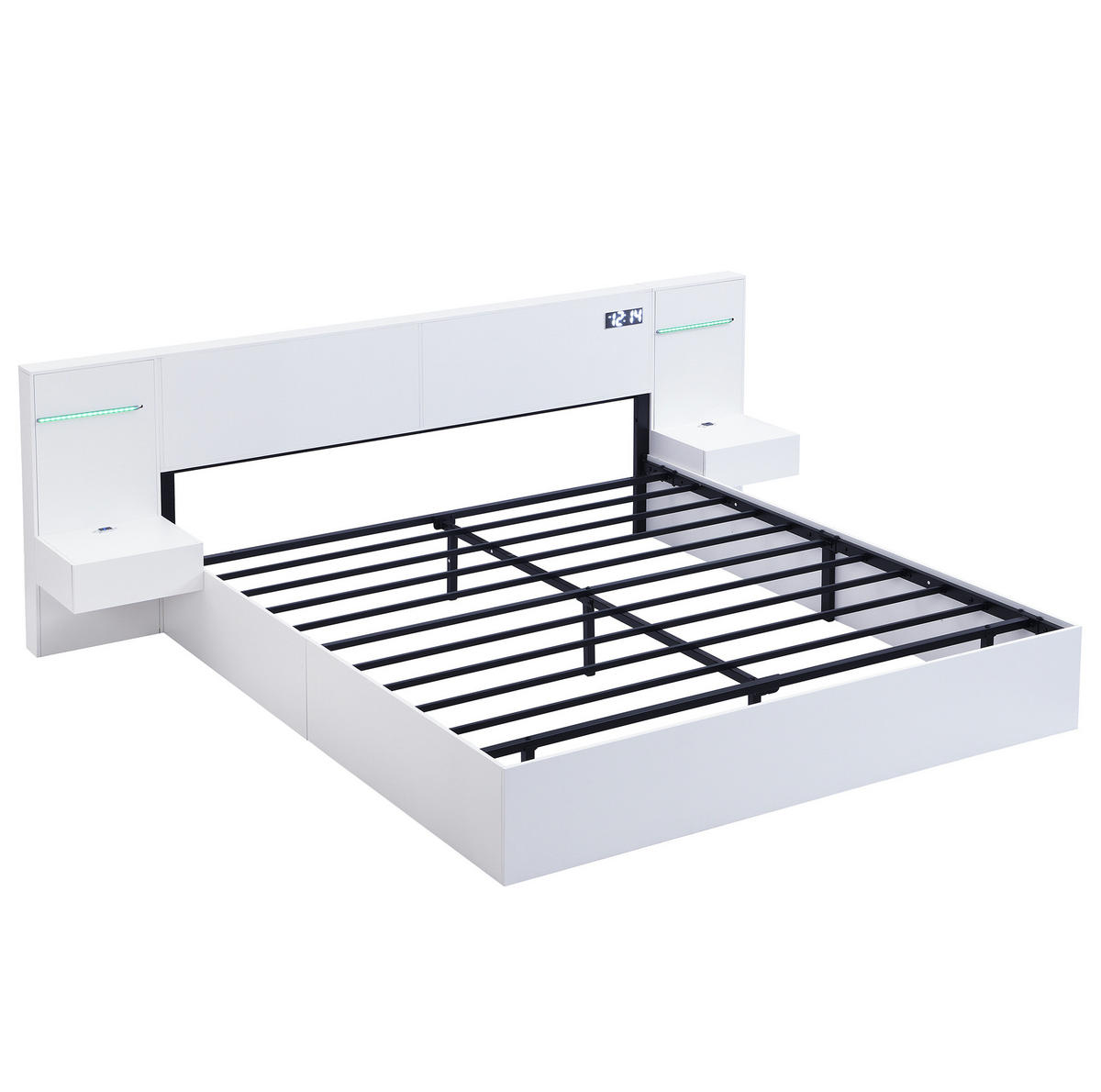 MANŽELSKÁ posteľ 180/200 cm biela z MDF s Bluetooth reproduktormi, USB a svetelným pásom - biela, kompozitné drevo (180/200cm) - OKWISH