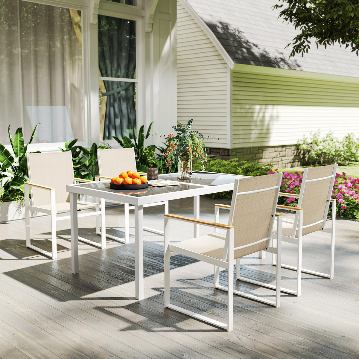 ESS-SET 5-teilig DE-09816 mit Hartglas-Tisch und 4 Stühlen Mehrfarbig - Multicolor, Metall - ComfortXL