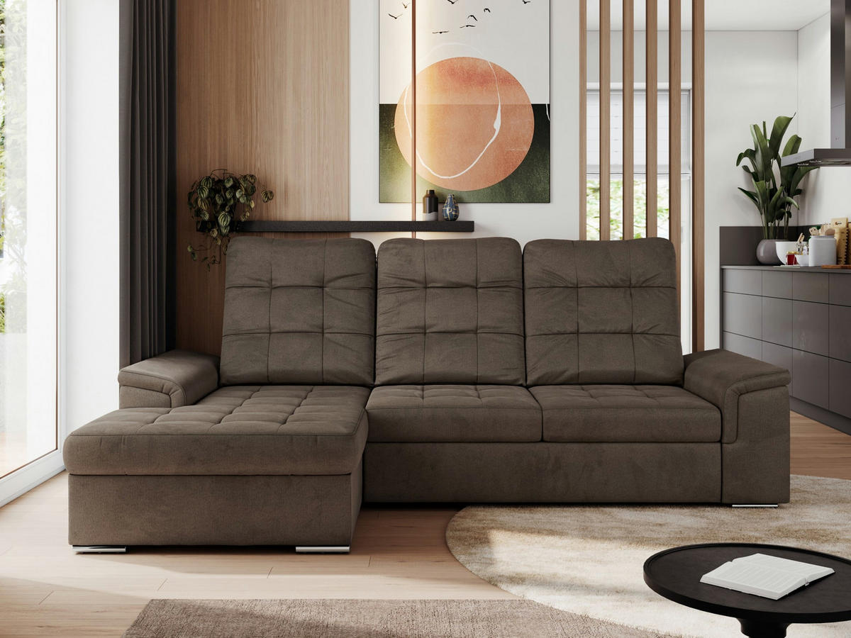 ECKSOFA MADRITO L - Braun Velorus - Links - Silberfarben/Braun, Textil/Metall (160/256cm)