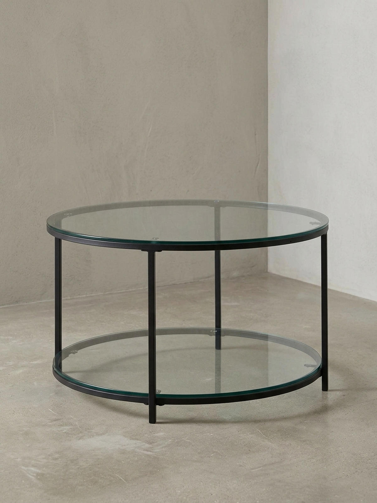 COUCHTISCH Glas-Metall Mix mit zwei Ablagen in Marmoroptik, Transparent 80x80x45 cm - Transparent/Schwarz, Metall (80/80/45cm) - KADIMA DESIGN