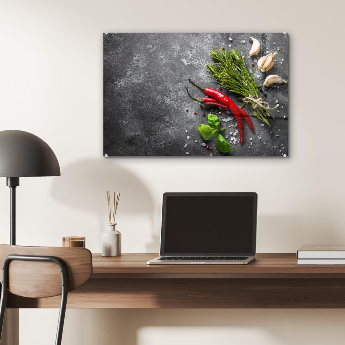 ACRYLGLASBILD Pfeffer - Kräuter - Gewürze - Beton 60x40 cm - Dunkelgrau, Glas (60/40cm) - MuchoWow