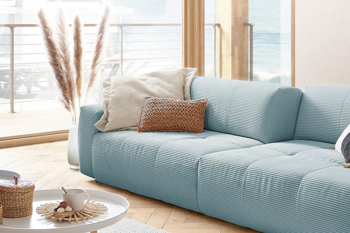 SOFA MIT SITZTIEFENVERSTELLUNG PALACE Blau Cord - Blau, Textil (298/74/120cm) - KAWOLA
