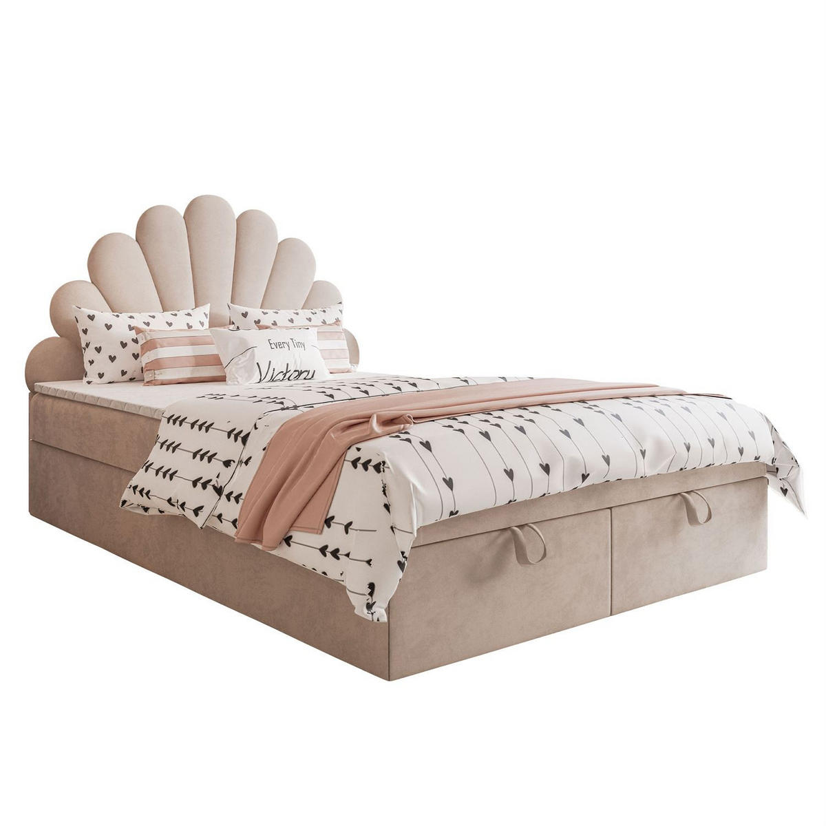 KONTINENTALBETT ASHLEY II mit Federkernmatratze 120x200 cm, Stoff: French Velvet 673, Topper: nein - Beige, Textil (120/200cm) - Lookway