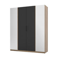 DREHTÜRENSCHRANK CAGLIARI 200/239/61,9cm 4-türig mit Spiegel Goldfarben - Goldfarben/Schwarz, Holzwerkstoff (200/239/61.9cm) - MASSENO