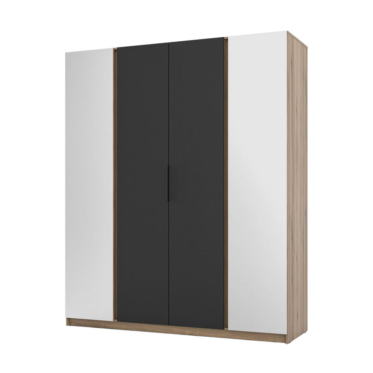 DREHTÜRENSCHRANK CAGLIARI 200/239/61,9cm 4-türig mit Spiegel Goldfarben - Goldfarben/Schwarz, Holzwerkstoff (200/239/61.9cm) - MASSENO