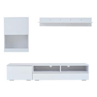 TV-WOHNWAND-SET 175/39/34 cm Weiß mit LED-Beleuchtung und Hochglanz - Weiß, Holzwerkstoff (175/34/39cm) - OKWISH