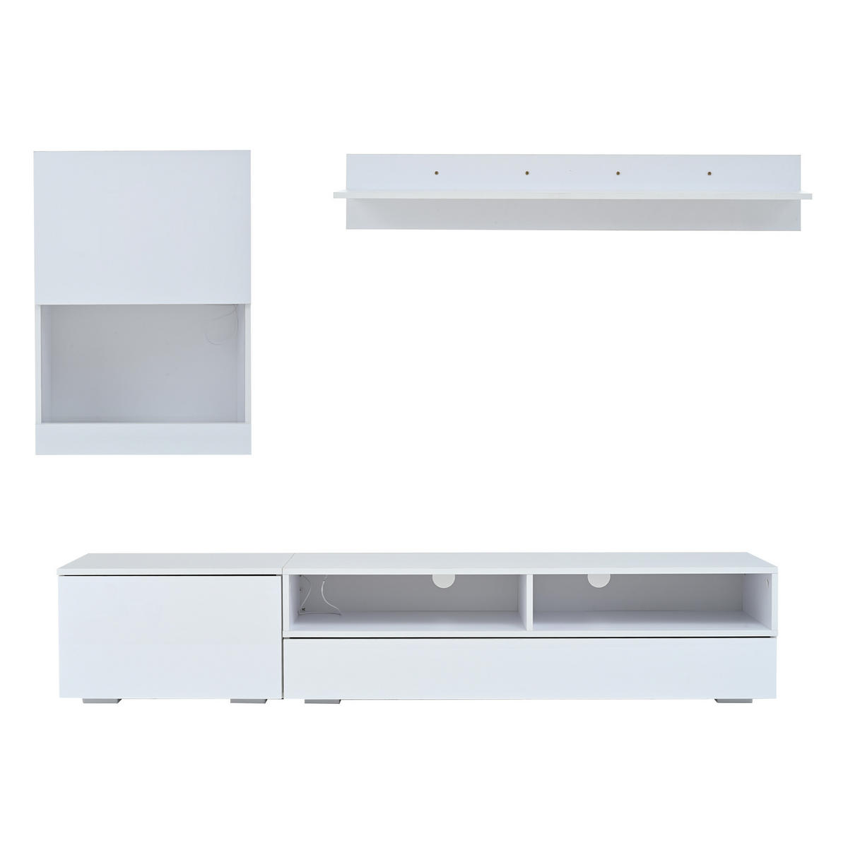TV-WOHNWAND-SET 175/39/34 cm Weiß mit LED-Beleuchtung und Hochglanz - Weiß, Holzwerkstoff (175/34/39cm) - OKWISH