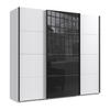 SCHWEBETÜRENSCHRANK 3-türig in Weiß, eine Tür mit Glasfront Schwarz, B225/H208/T64 cm / 22522 - Schwarz Hochglanz/Schwarz, Holzwerkstoff/Metall (225/208/64cm) - luma-home