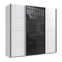 SCHWEBETÜRENSCHRANK 3-türig in Weiß, eine Tür mit Glasfront Schwarz, B225/H208/T64 cm / 22522 - Schwarz Hochglanz/Edelstahlfarben, Holzwerkstoff/Metall (225/208/64cm) - luma-home
