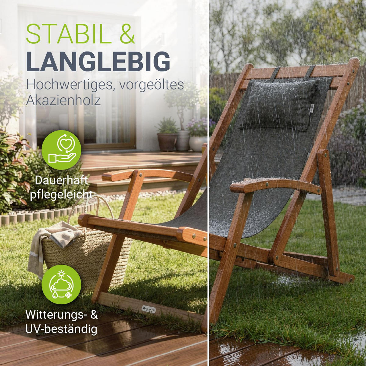 SONNENLIEGE Tavira Akazie dunkelgrau klappbar - Dunkelgrau, Holz (60/110/110cm) - Juskys