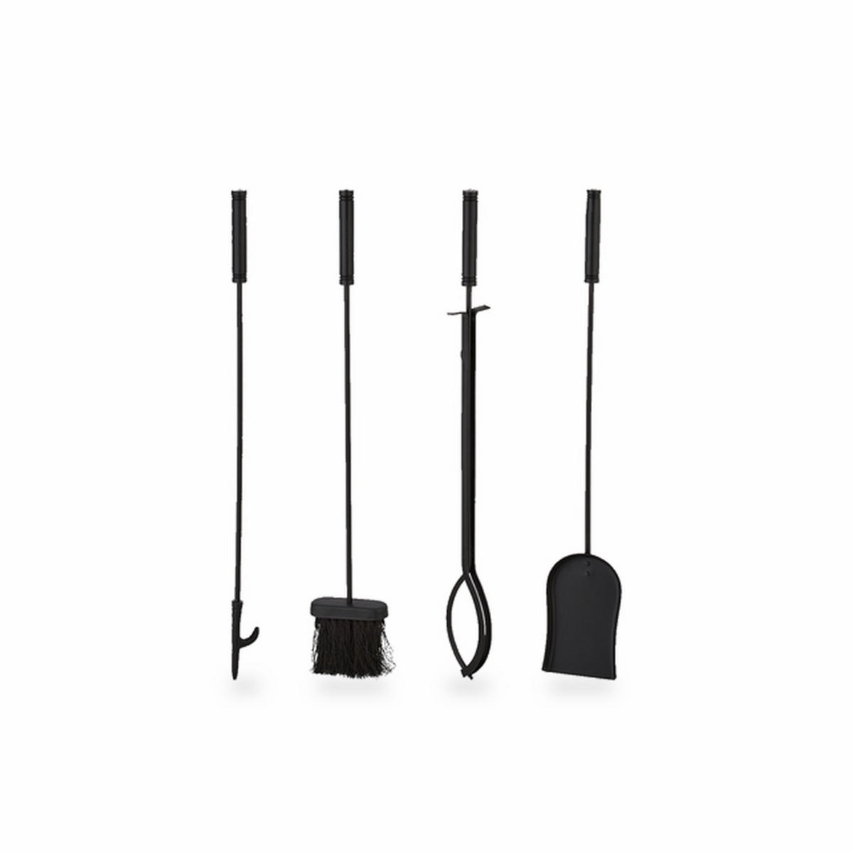 KAMINBESTECK Schwarz Braun 5-tlg.-Set Metall Mangoholz mit Ständer - Schwarz, Holz/Metall (20/78/20cm) - Relaxdays