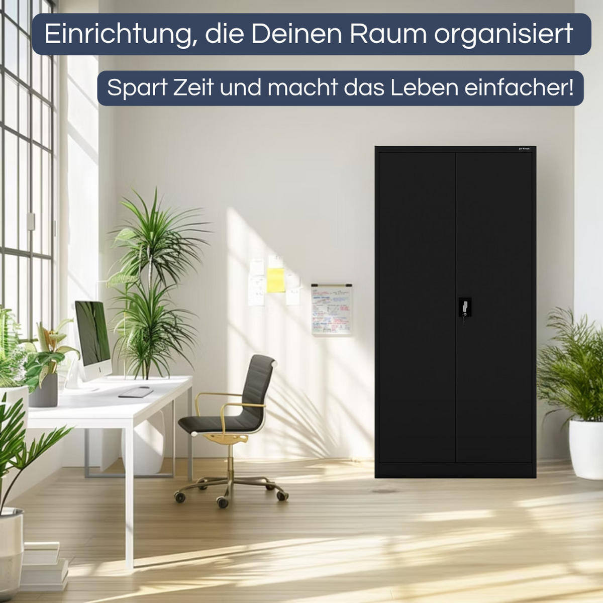 AKTENSCHRANK abschließbar KADO Flügeltüren 185x90x60cm Schwarz - Schwarz, Metall (90/185/60cm) - DELUKE