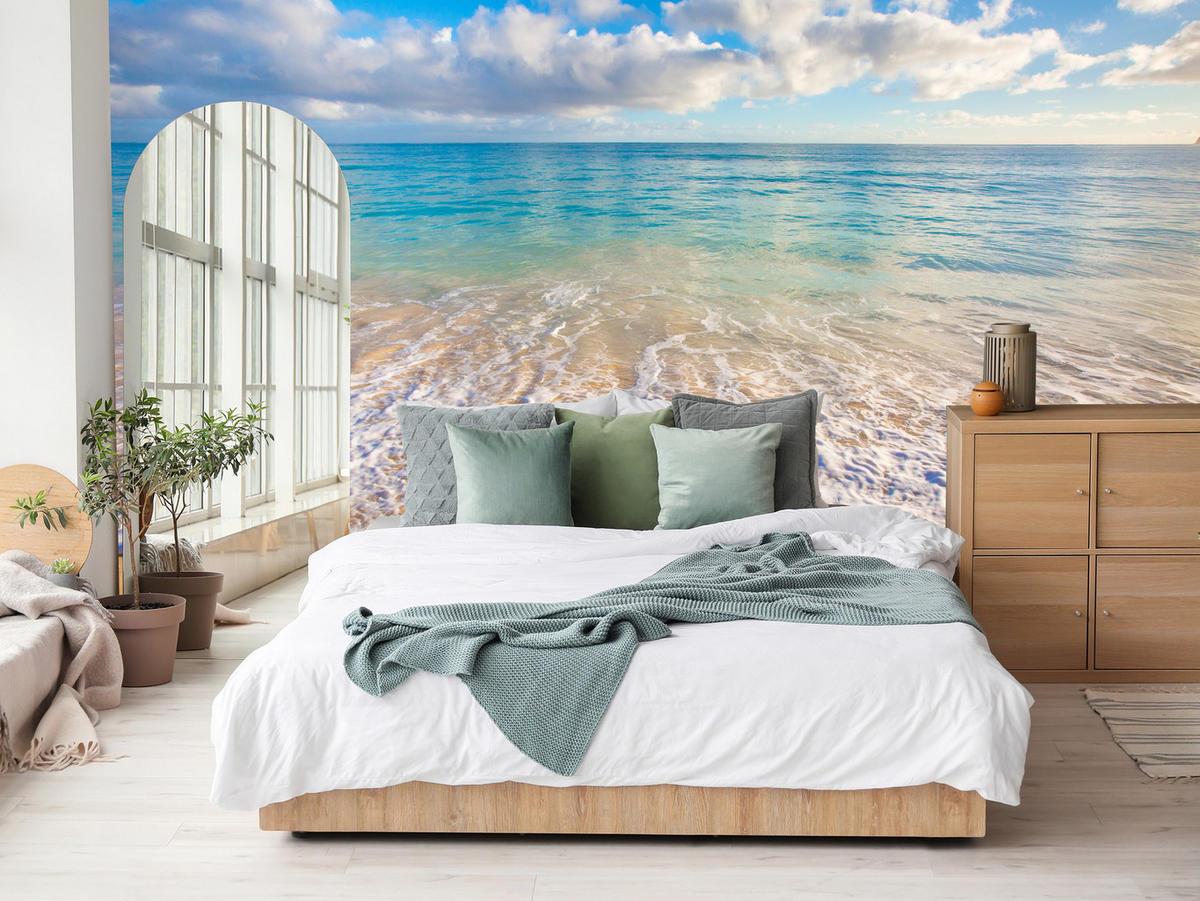 FOTOTAPETA Pre Obývaciu Izbu Tyrkysové More Vlny Zlatá Pláž 400 x 280 cm - hnedá/žltá, papier (400/280cm) - Muralo