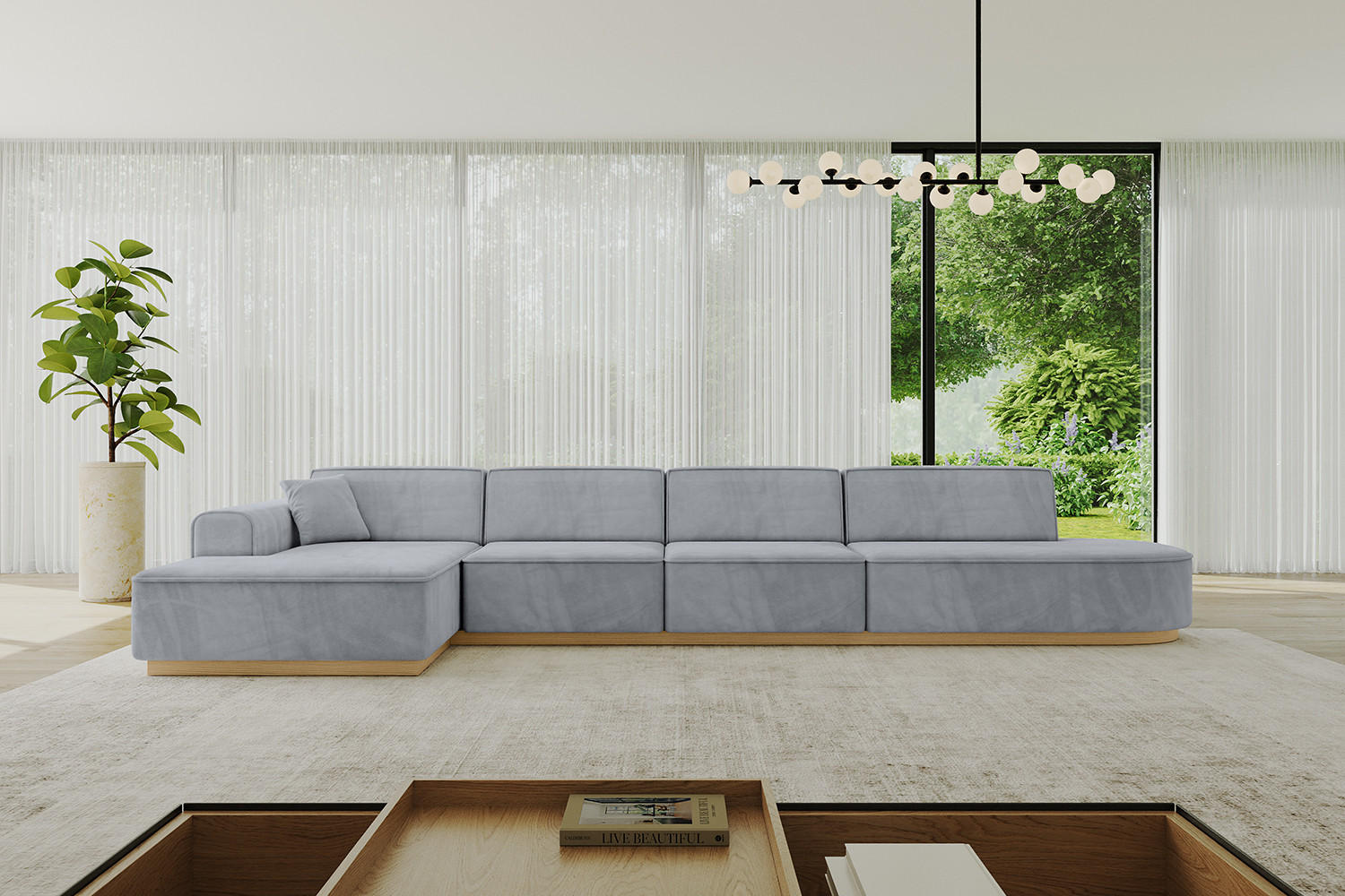 ECKSOFA Ottomane Links IREA-L3-v2 - 403x165x81 cm Grau - Grau, Holzwerkstoff/Textil (403/165cm) - ALTDECOR