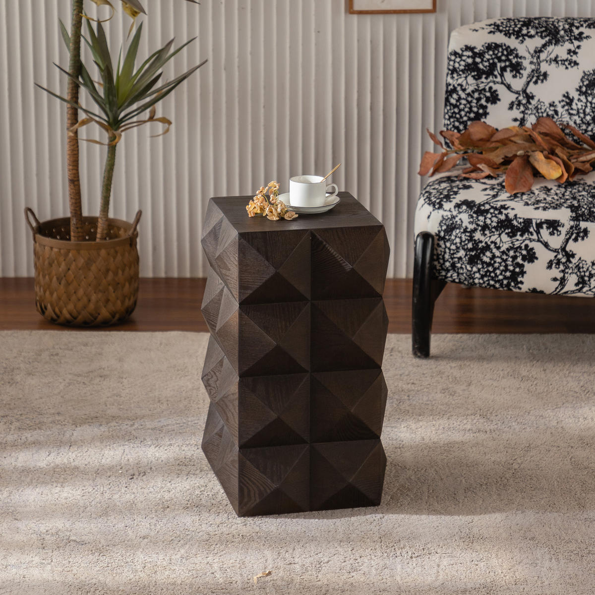 BEISTELLTISCH in Braun mit 3D-Prägung für Schlafzimmer und Wohnzimmer, B37/T37/H60 cm - Braun, Holzwerkstoff (37/37/60cm) - STILVORA