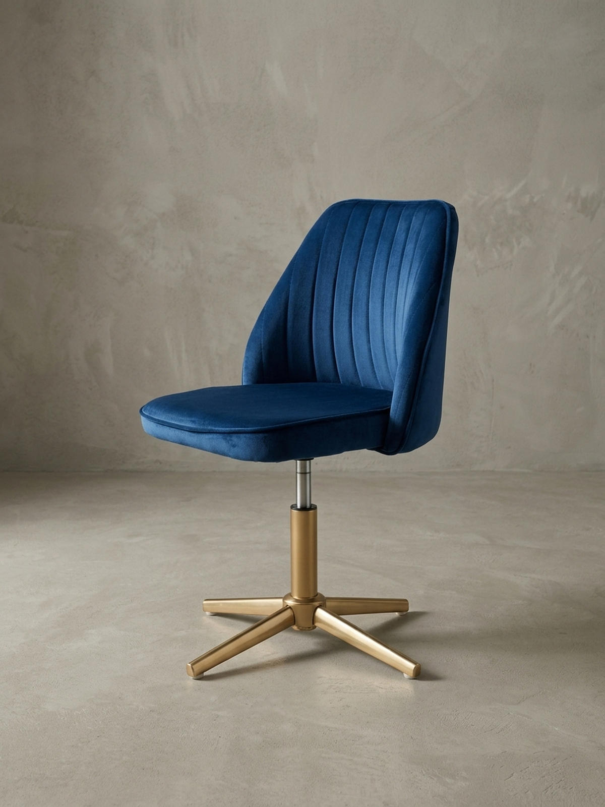 DREHSTUHL Samt mit Höhenverstellung, Eisenfuß und 360° Drehfunktion TANARO, Blau 60x60x100 cm - Blau/Goldfarben, Textil/Metall (60/100/60cm) - KADIMA DESIGN