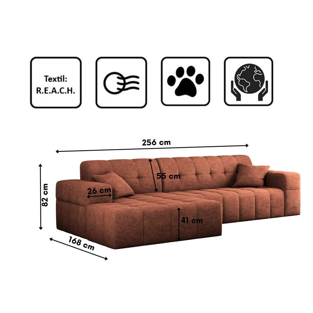 Thumbnail - Kaiser Möbel Ecksofa, Kupfer, Holz, L-Form,L-Form, 265x168 cm, Wohnzimmer, Sofas & Couches, Wohnlandschaften, Ecksofas