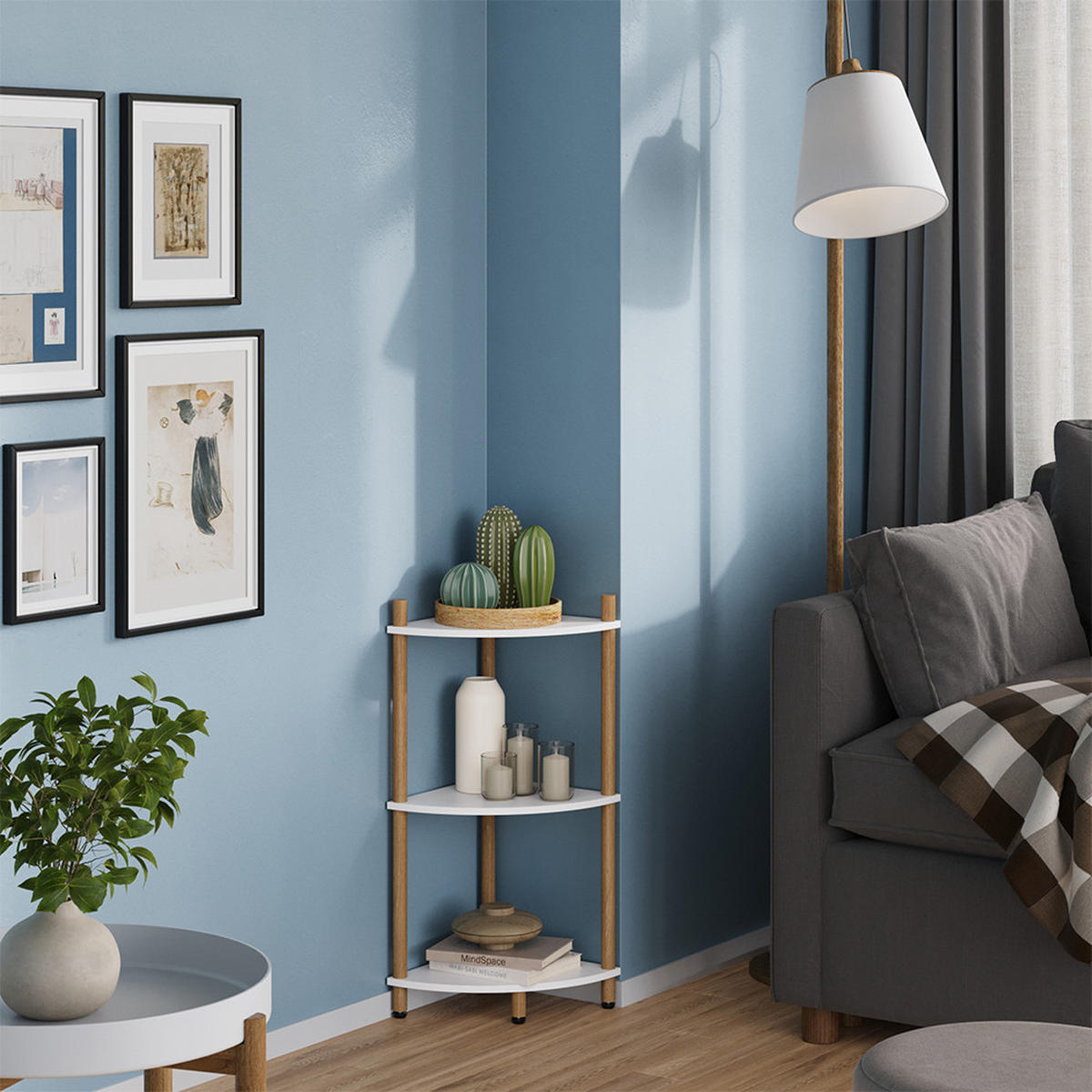 ROHOVÁ POLICE Bivio Bílá/borovice - bílá, kompozitní dřevo (29/72/29cm) - Vicco