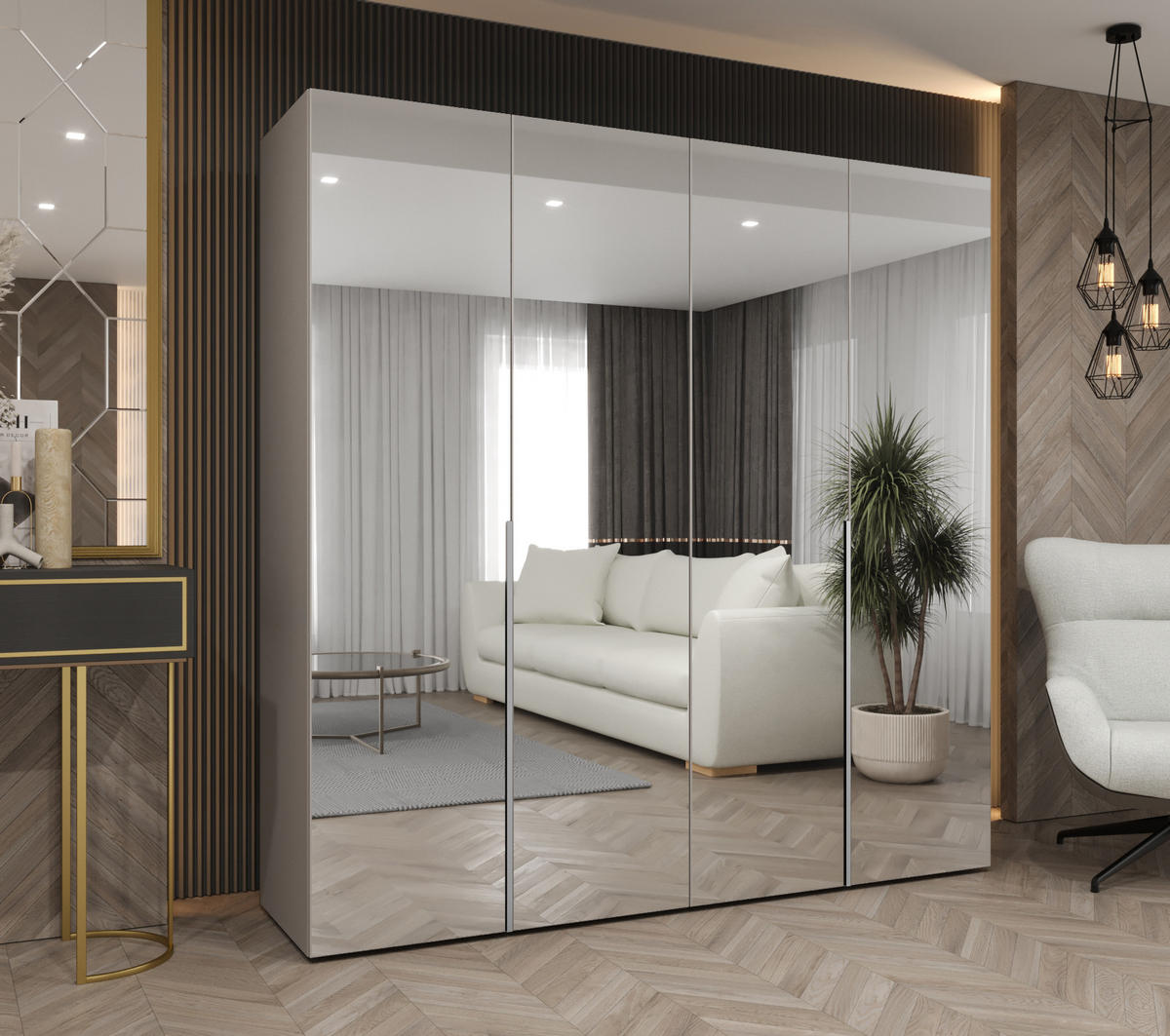 DREHTÜRENSCHRANK 202/200/52 4-türig - Kaschmir, Holz (200/202/52cm) - Abiks Möbel