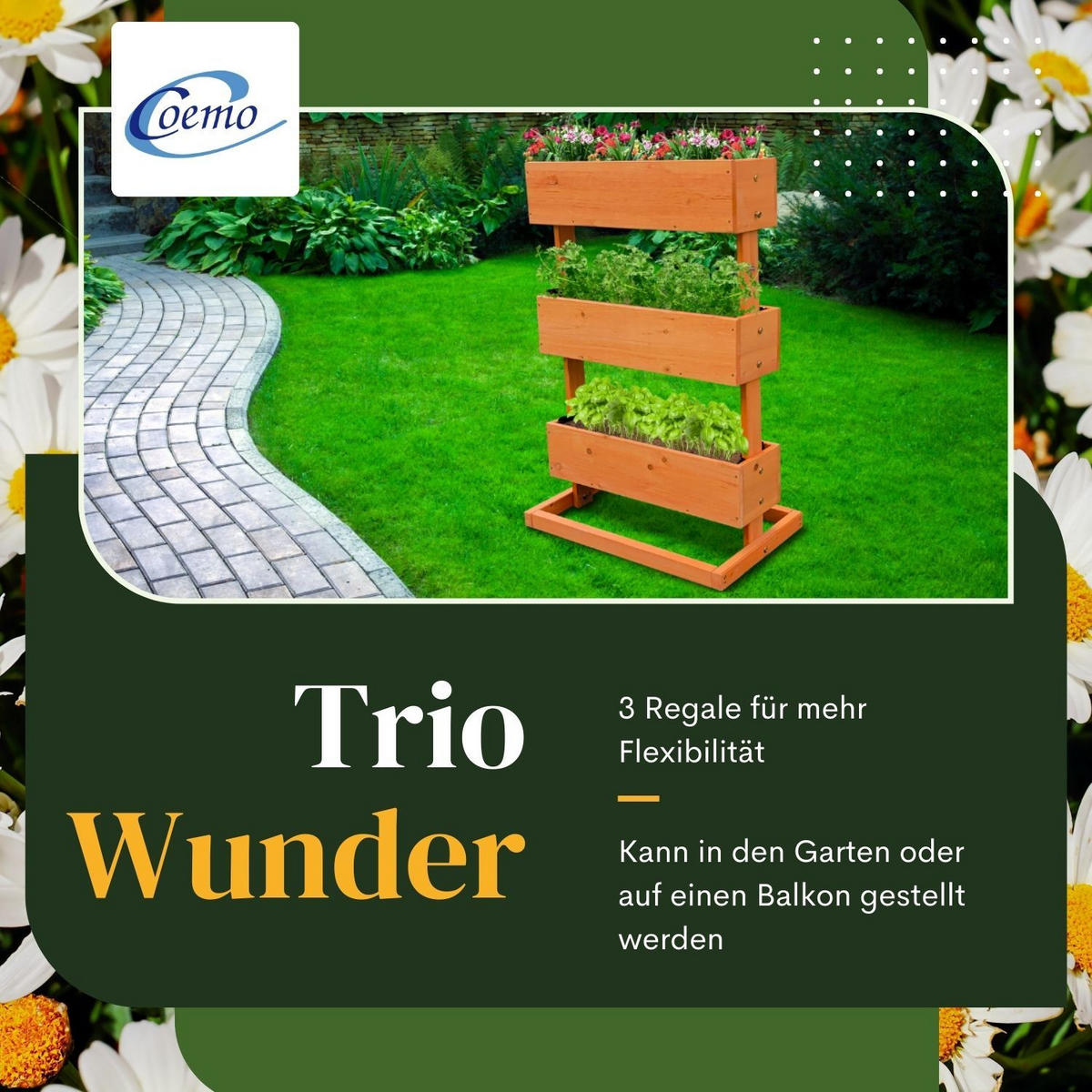 HOCHBEET Kleines Vertikalbeet 3 Etagen inkl. Pflanzfolie 75/30/75 cm - Naturfarben, Holz (30/75/75cm) - Coemo