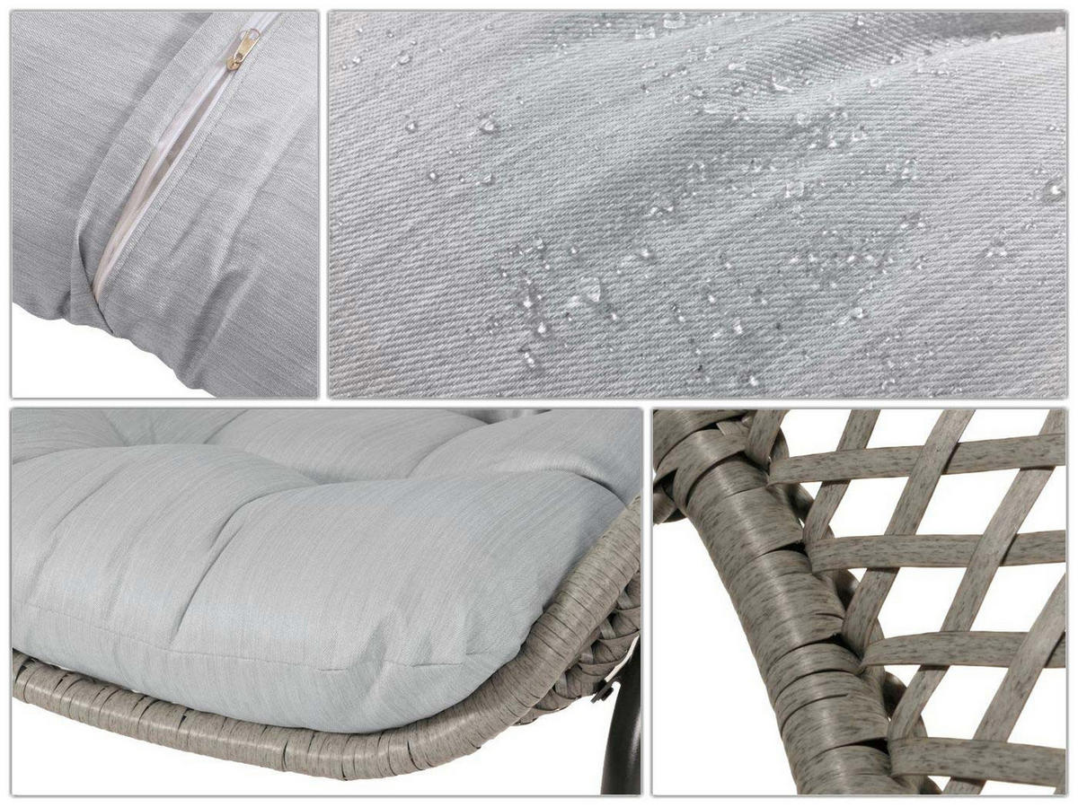 GARTEN-GARNITUR aus Poly-Rattan HxBxT 85,5x67x68cm Sitzhöhe 35cm Grau Polster Hellgrau - Grau, Kunststoff - PROREGAL