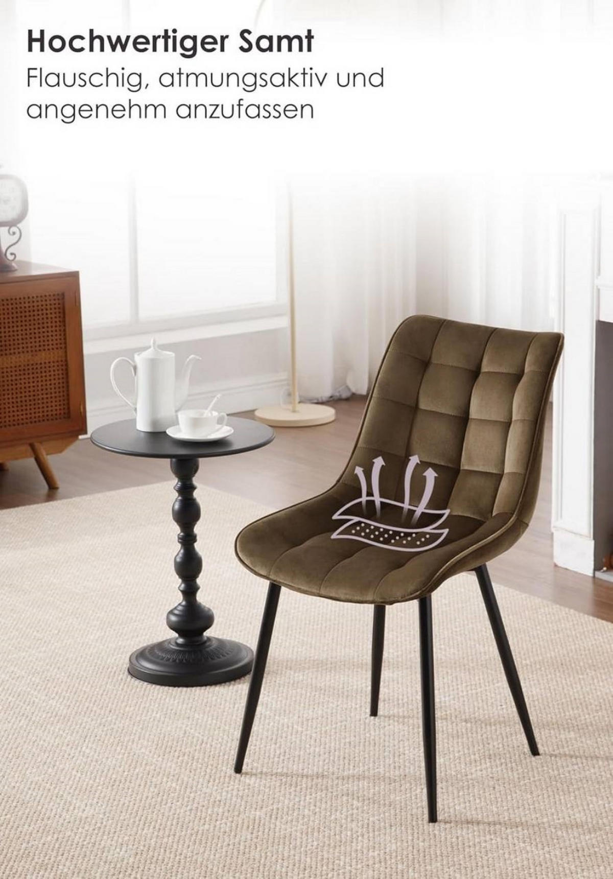 ESSZIMMERSTUHL 2er Set, Samt, Metallbeine, Braun - Schwarz/Braun, Textil/Metall (46/85.5/40.5cm) - Woltu