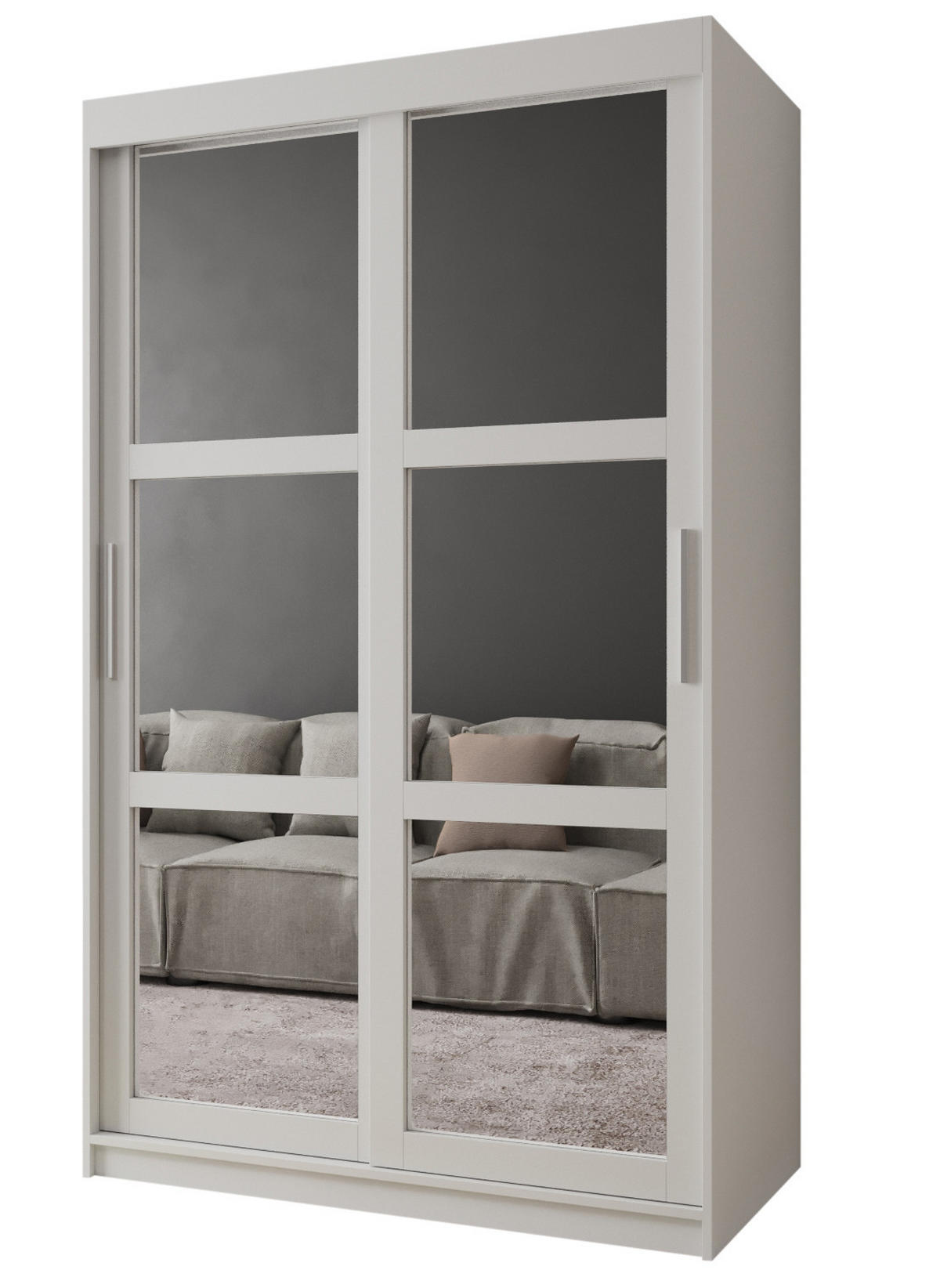 SCHWEBETÜRENSCHRANK 200/120/62 2-türig - Silberfarben/Weiß, Holz/Kunststoff (120/200/62cm) - MÖBEL KRYSPOL