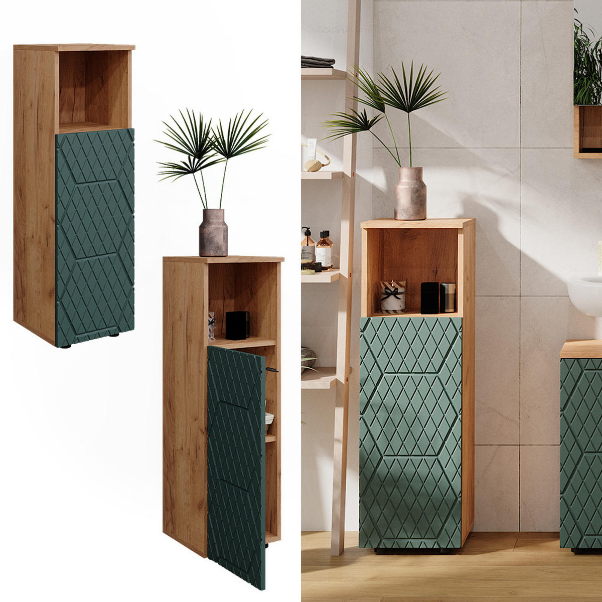 MIDISCHRANK Irma Goldkraft Eiche 30 x 95 cm - Grün, Holzwerkstoff (30/95/30cm) - Vicco