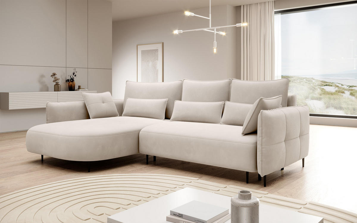 ECKSOFA Oblivio Cremeweiß Velours - Creme/Schwarz, Textil/Metall (285/200cm) - Selsey