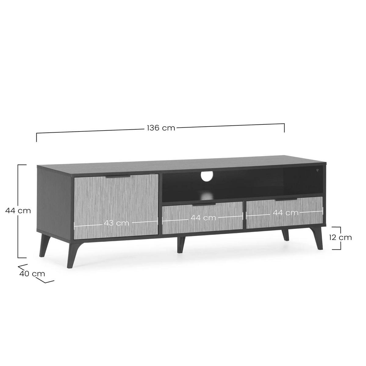 TV-ELEMENT Denis, Schwarz/Holzfarbe - Schwarz, Holzwerkstoff (136/44/40cm) - VS Venta-stock