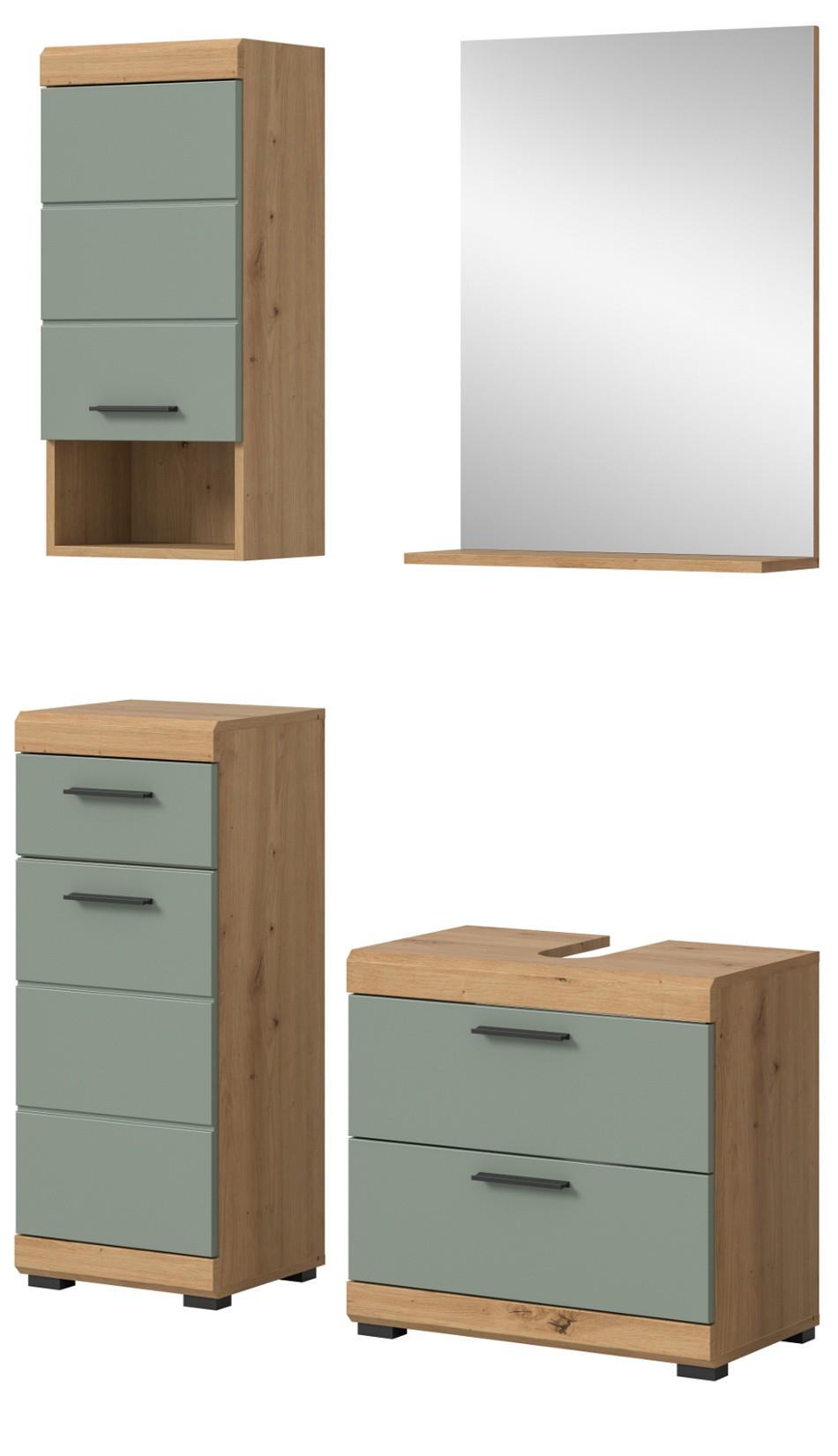 Inn.Furn Badmöbel-Set Salbeigrün, Eiche Artisan 112x191x37 cm