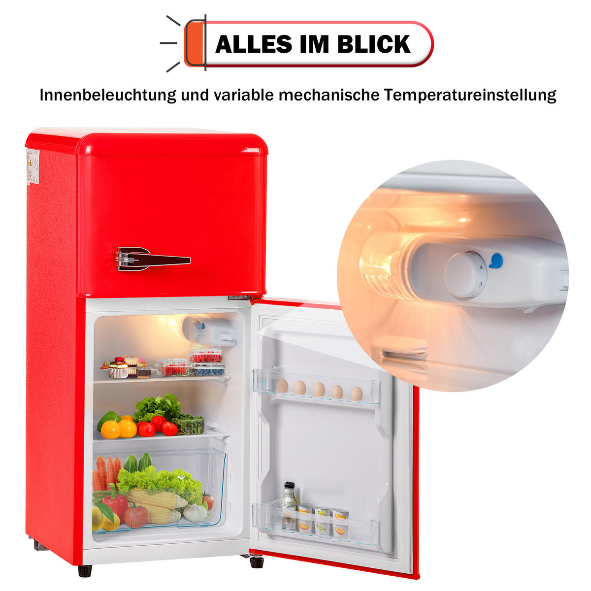 KÜHL-GEFRIER-KOMBINATION 60 l, 22 l Gefriervolumen, 45,5 x 88,8 cm, Energieeffizienzklasse E, Rot - Rot, Metall (45.5/88.8/42cm) - FOHERE