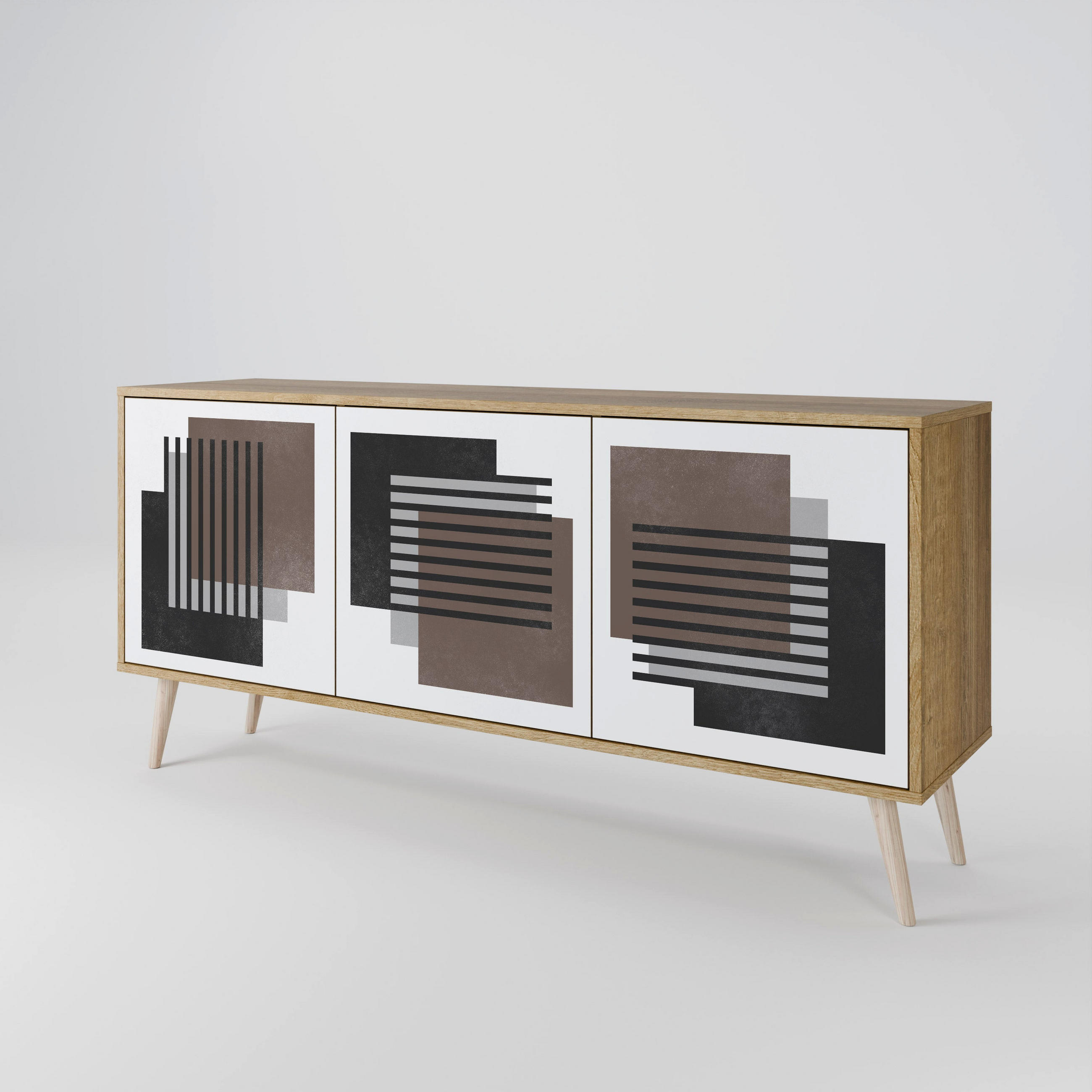 SIDEBOARD SHADOW SYNCHRONY, Eicheneffekt, 164,5x42x77,5 cm, 3 Türen - Eichefarben/Buchefarben, Holzwerkstoff/Buchenholz (164.5/77.5/42cm) - SpaceRebels