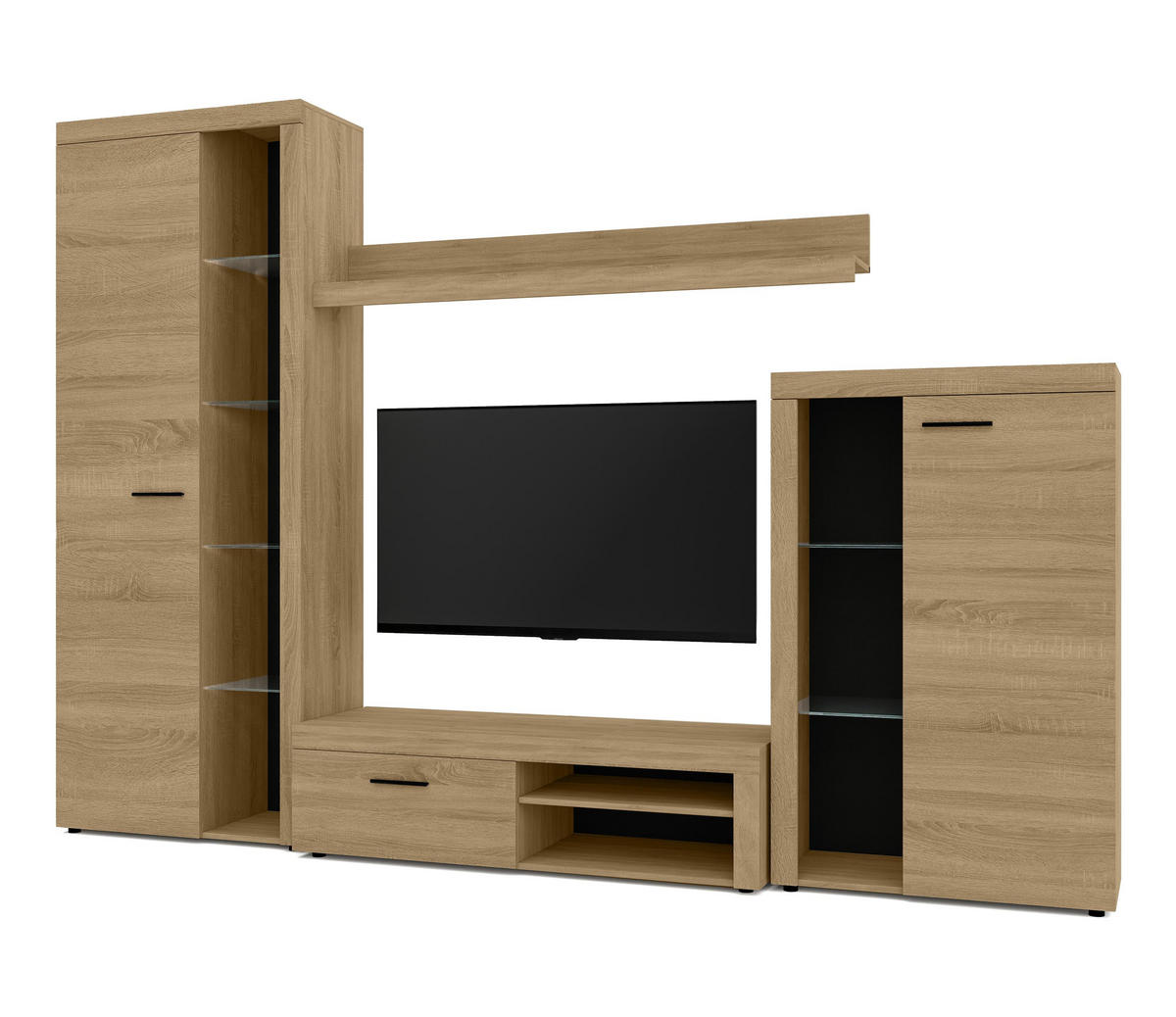 WOHNWAND Spacoro Geölte Eiche 270/190/41 cm Wohnwand Modern ohne LED - Eichefarben, Holzwerkstoff/Kunststoff (270/190/41cm) - AX Living