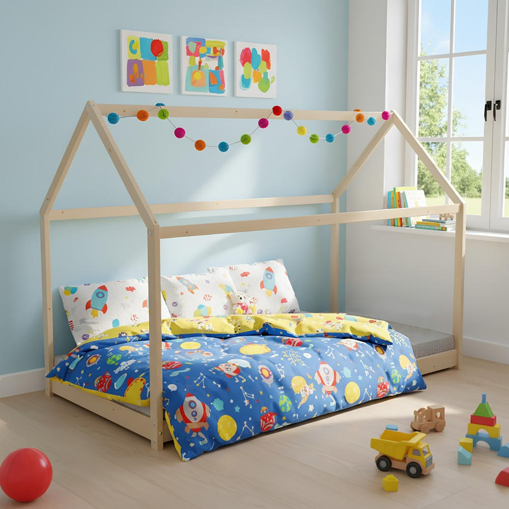 HAUSBETT PANDA mit Lattenrost / Kinderbett 70x140 cm - Naturholz - Naturfarben, Holz (70/140cm) - Weber Industries