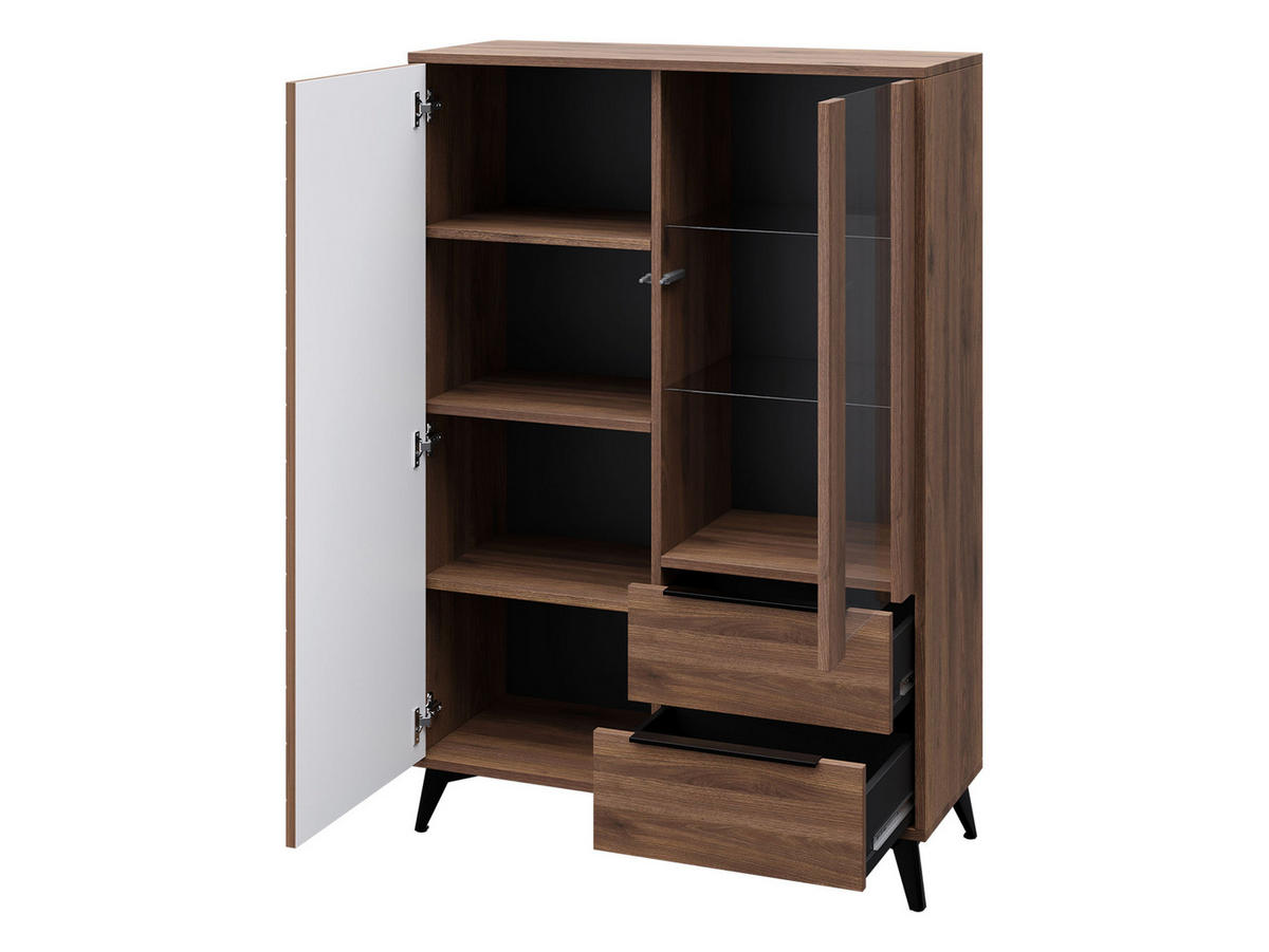 STANDVITRINE Xylix Bis 2D2SZ - Nussbaumfarben/Schwarz, Holzwerkstoff/Metall (104/150/40cm) - MIRJAN24