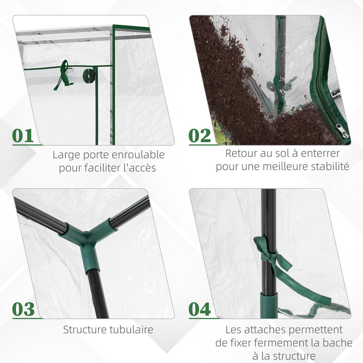 GEWÄCHSHAUS DE-11903 mit Reißverschlusstür & PE-Bache Weiß - Transparent, Metall (50/150/100cm) - ComfortXL