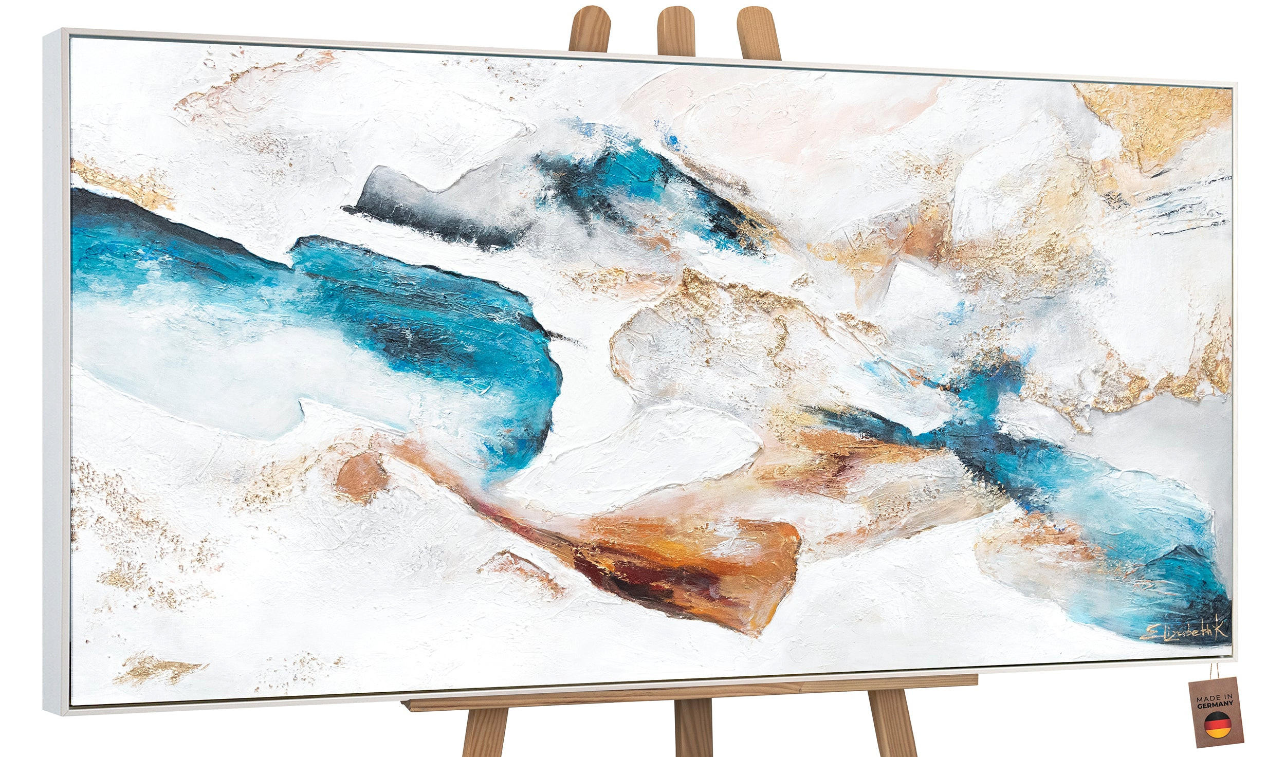 GEMÄLDE Smaragd Schattenfugenrahmen Weiß 140x70 cm - Weiß, Holz (140/70cm) - YS-art gallery