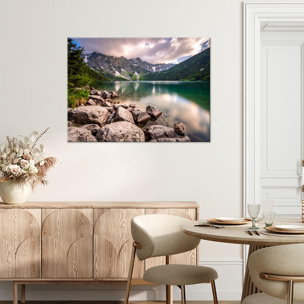 LEINWANDBILD Landschaft See Berge Natur 120x80cm - Grau, Textil (120/80cm) - Feeby