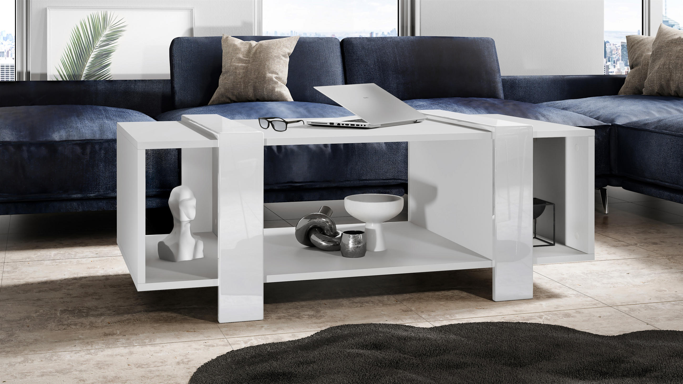 COUCHTISCH Ida Blenden in Weiß Hochglanz - Weiß Hochglanz, Holzwerkstoff (56.5/110.5/42cm) - Vladon