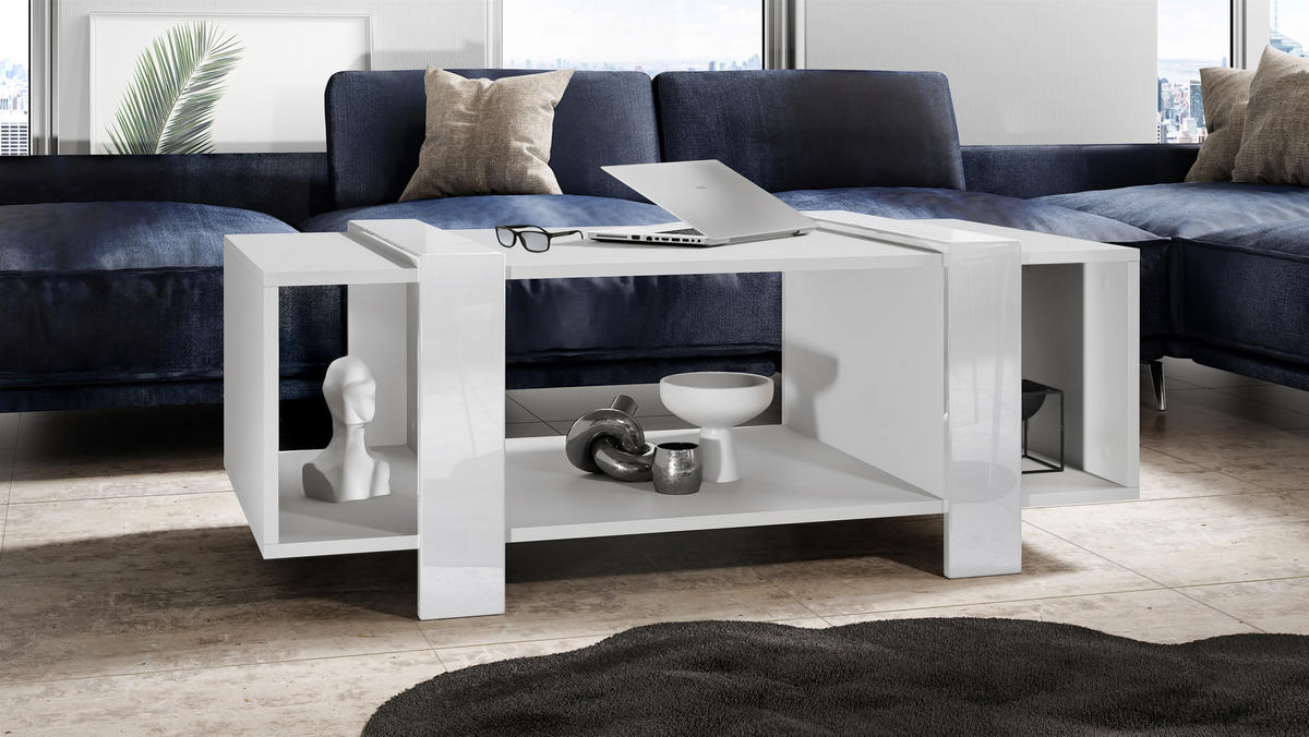 COUCHTISCH Ida Blenden in Weiß Hochglanz - Weiß Hochglanz, Holzwerkstoff (56.5/110.5/42cm) - Vladon