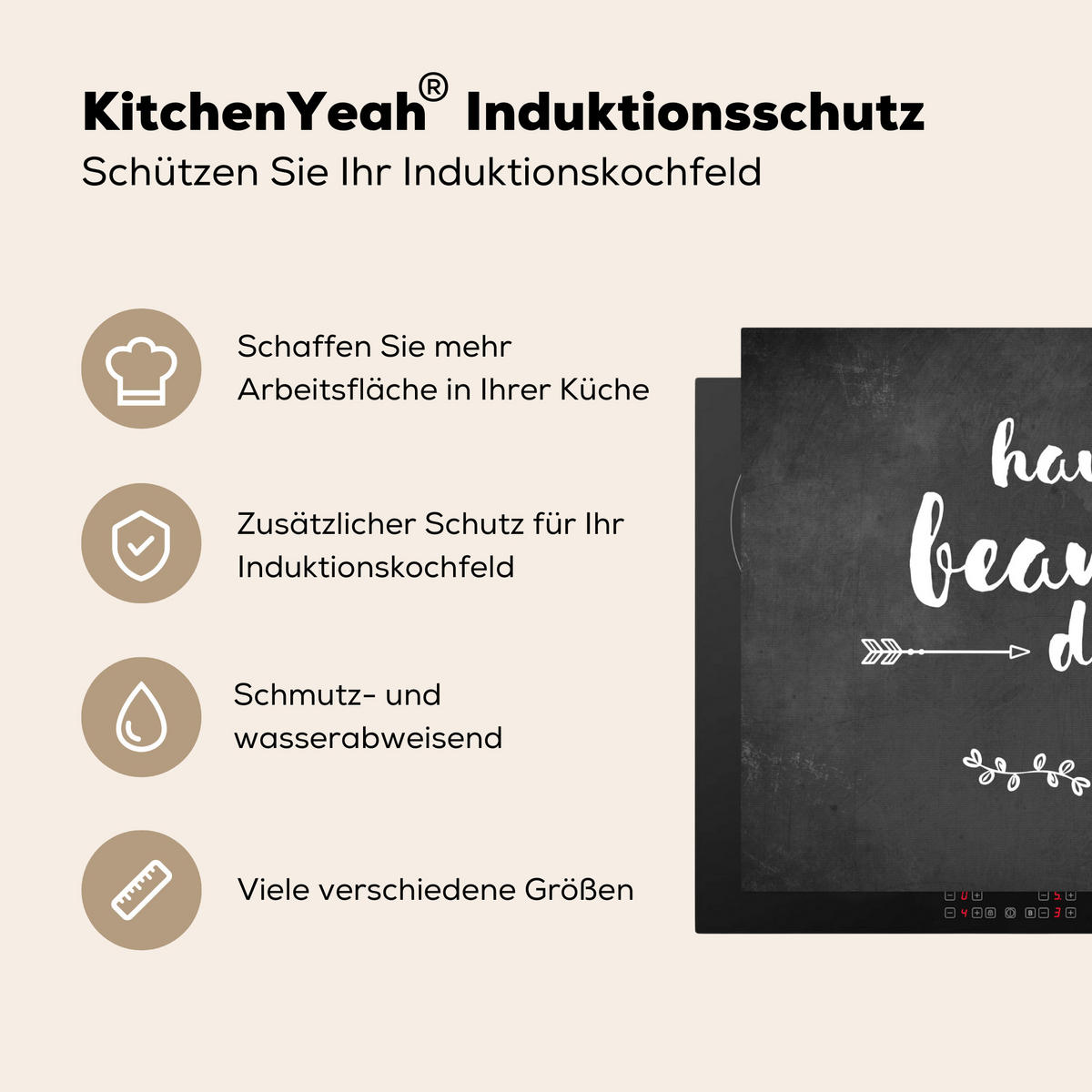 HERDABDECKPLATTE Zitat - Einen schönen Tag - Grau - Weiß Induktionsmatte 77x59 cm - Anthrazit, Kunststoff (77/59/0.2cm) - MuchoWow