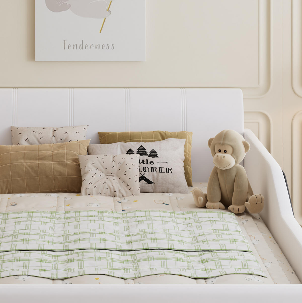 POLSTERBETT 140/200 cm Weiß aus Samt mit Schreibtisch und Hocker - Weiß, Textil (140/200cm) - OKMYHOME